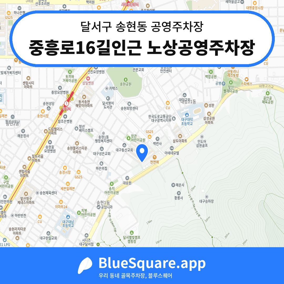 중흥로16길인근 노상공영주차장 위치 지도 — 대구 달서구 송현동 | 블루스퀘어 주차