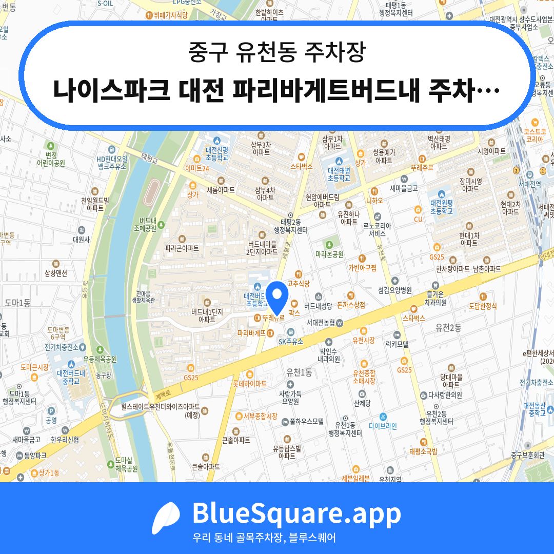 나이스파크 대전 파리바게트버드내 주차장 위치 지도 — 대전 중구 유천동 | 블루스퀘어 주차