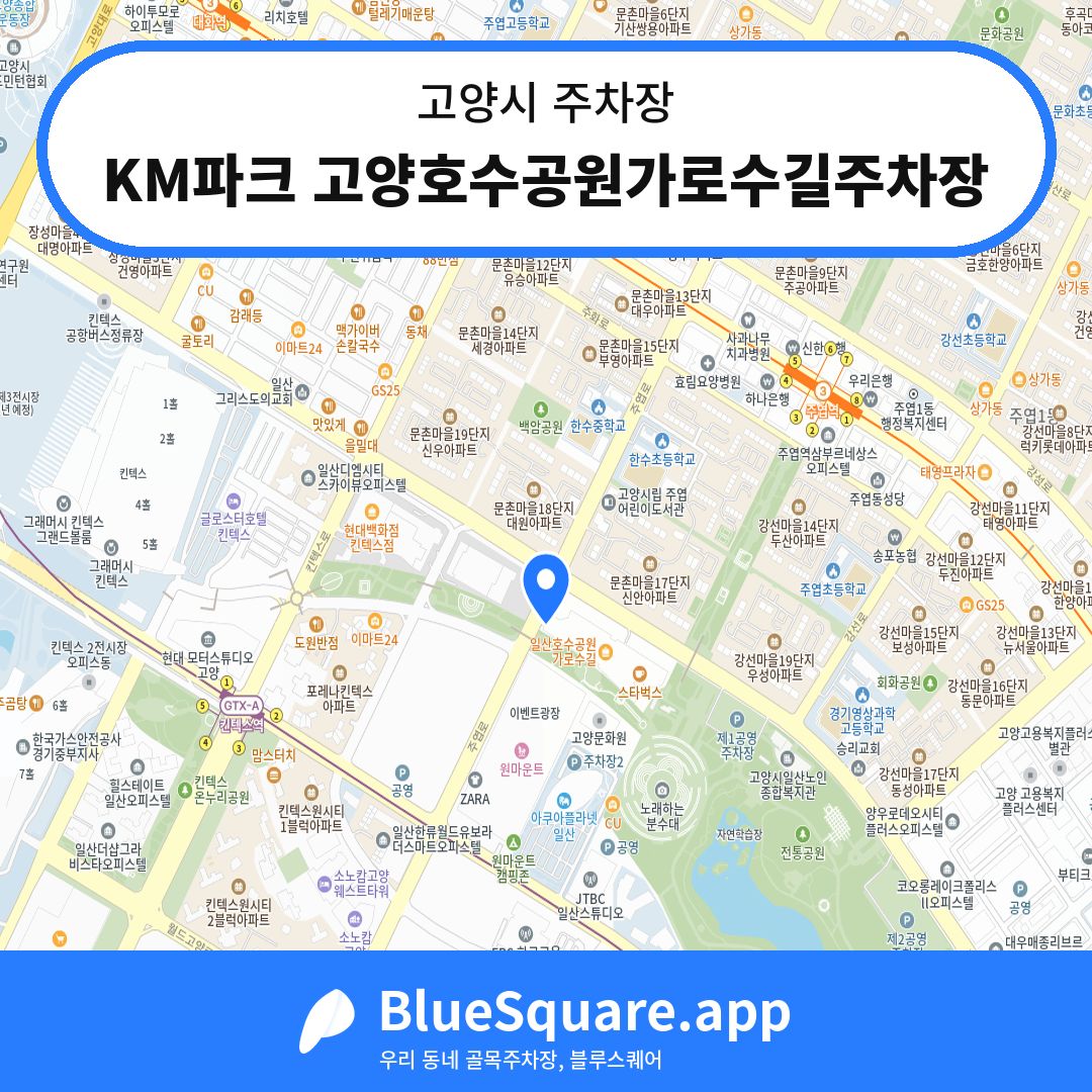 KM파크 고양호수공원가로수길주차장 위치 지도 — 경기 고양시 | 블루스퀘어 주차
