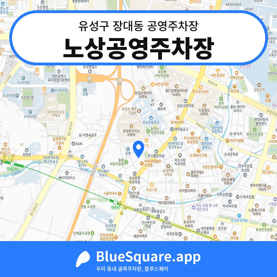 노상공영주차장 위치 지도 — 대전 유성구 장대동 | 블루스퀘어 주차