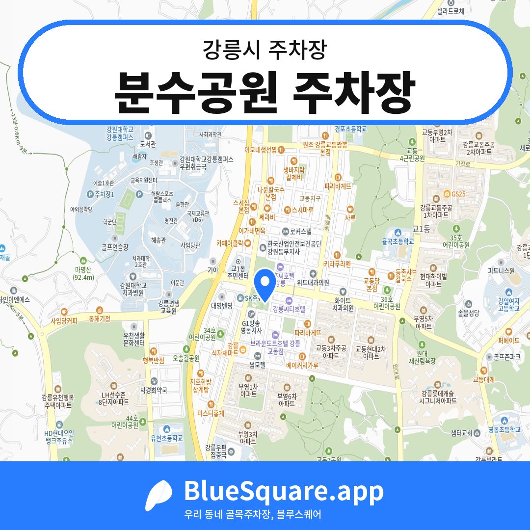 분수공원 주차장 위치 지도 — 강원 강릉시 | 블루스퀘어 주차