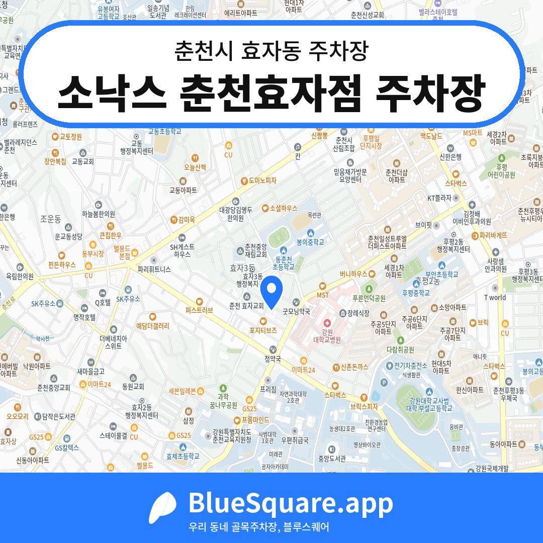 소낙스 춘천효자점 주차장 위치 지도 — 강원 춘천시 효자동 | 블루스퀘어 주차