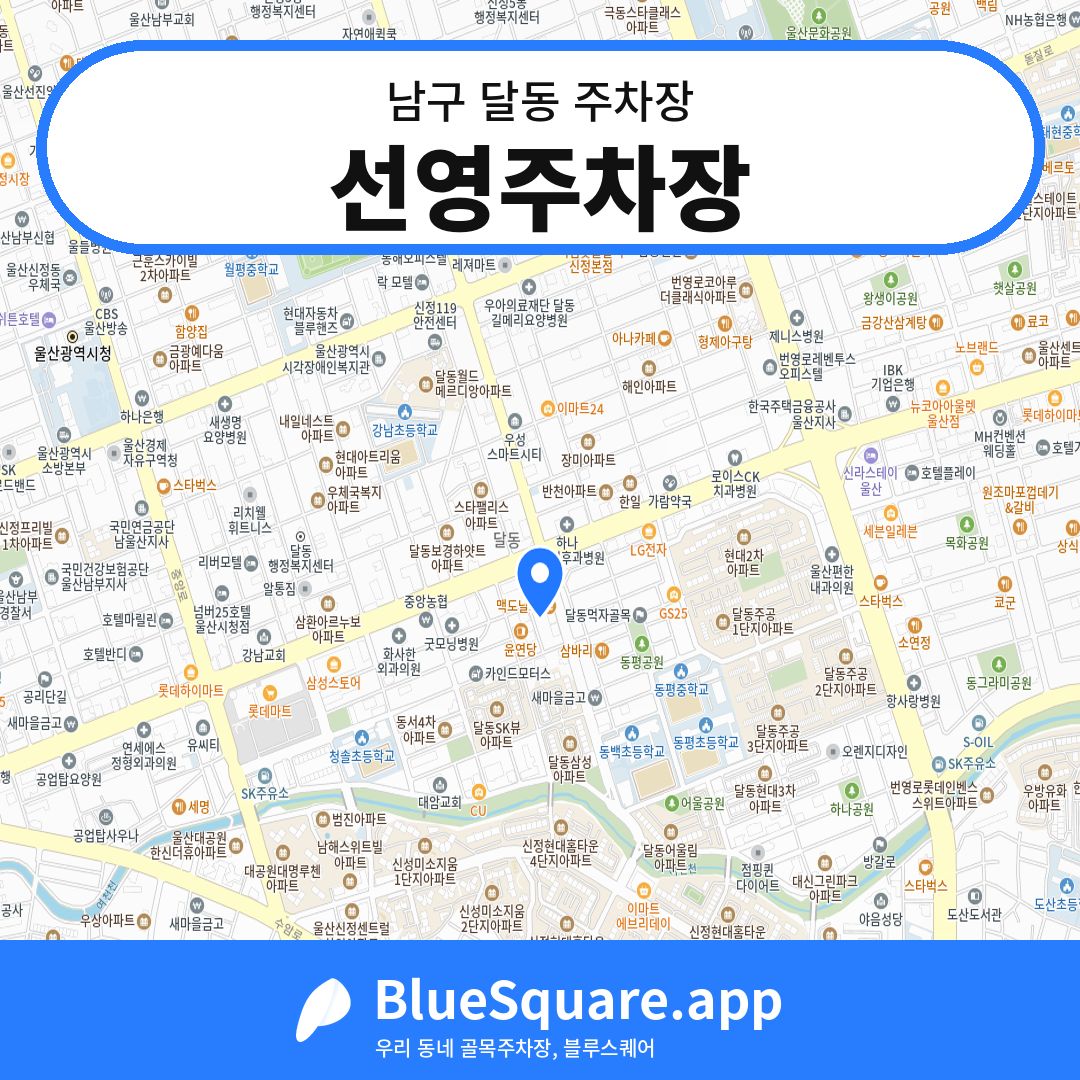 선영주차장 위치 지도 — 울산 남구 달동 | 블루스퀘어 주차
