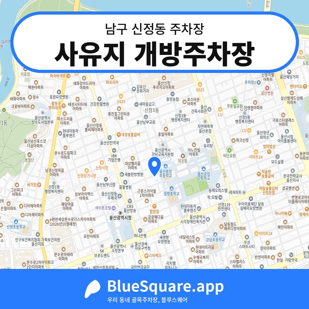사유지 개방주차장 위치 지도 — 울산 남구 신정동 | 블루스퀘어 주차