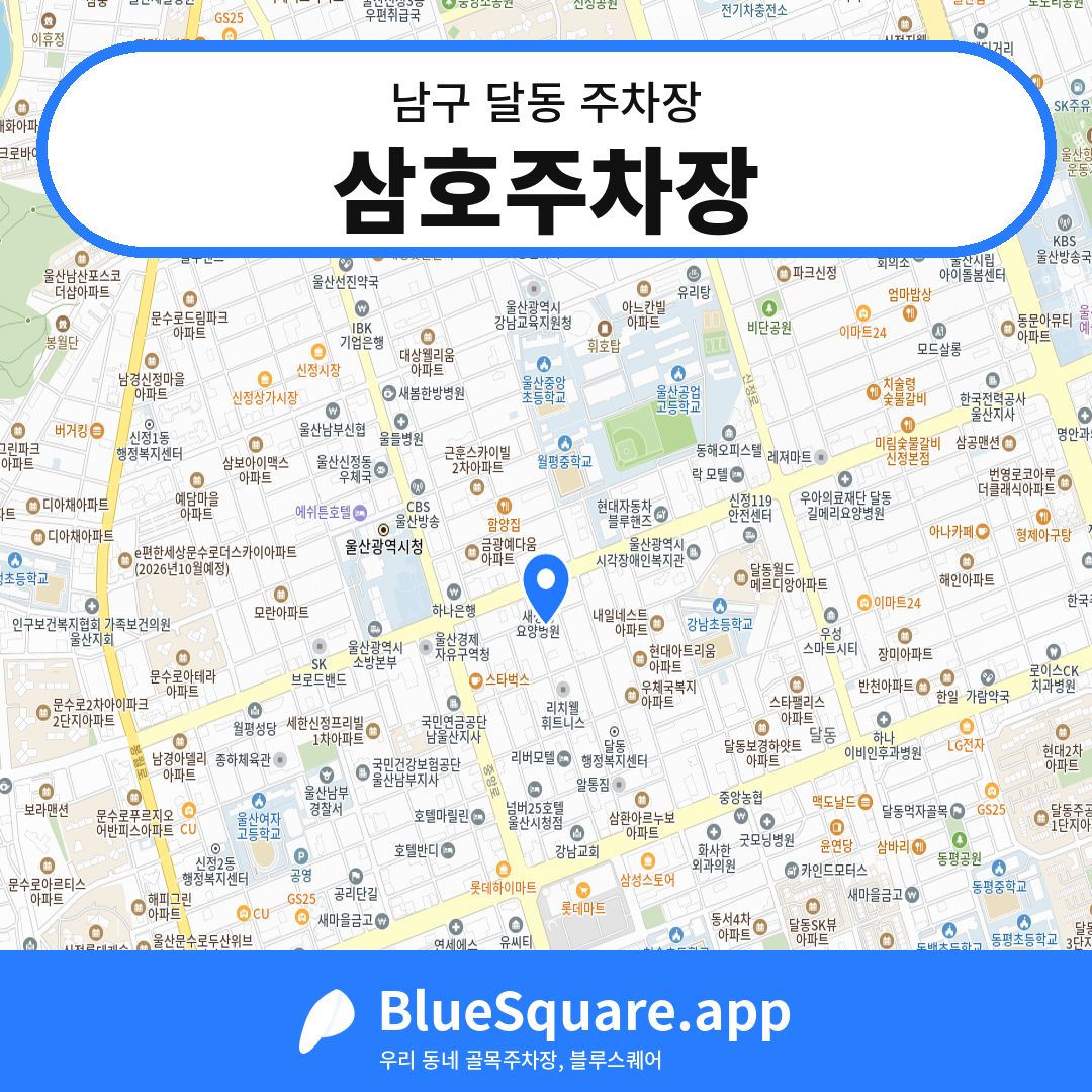 삼호주차장 위치 지도 — 울산 남구 달동 | 블루스퀘어 주차