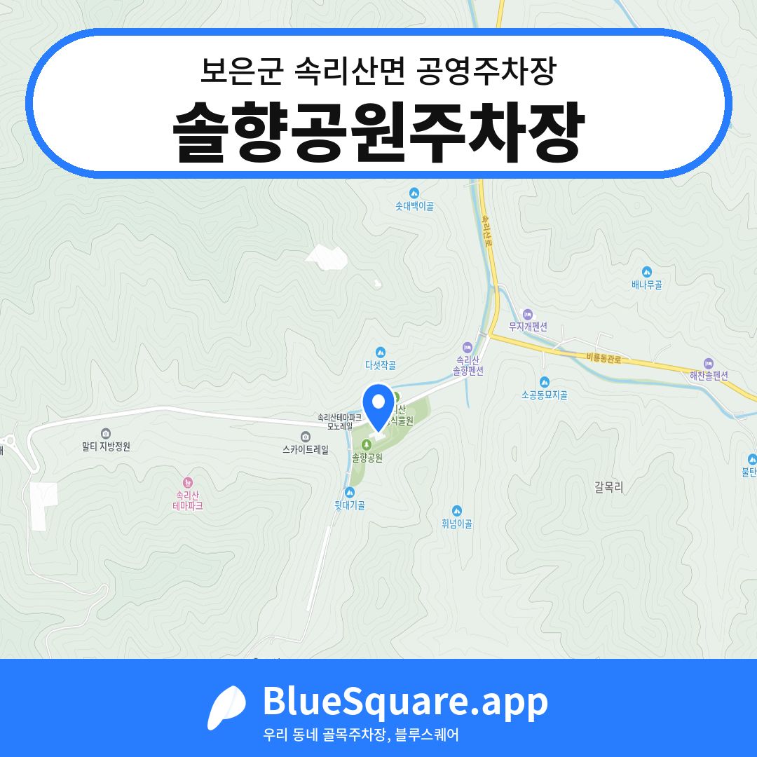 솔향공원주차장 위치 지도 — 충북 보은군 속리산면 | 블루스퀘어 주차