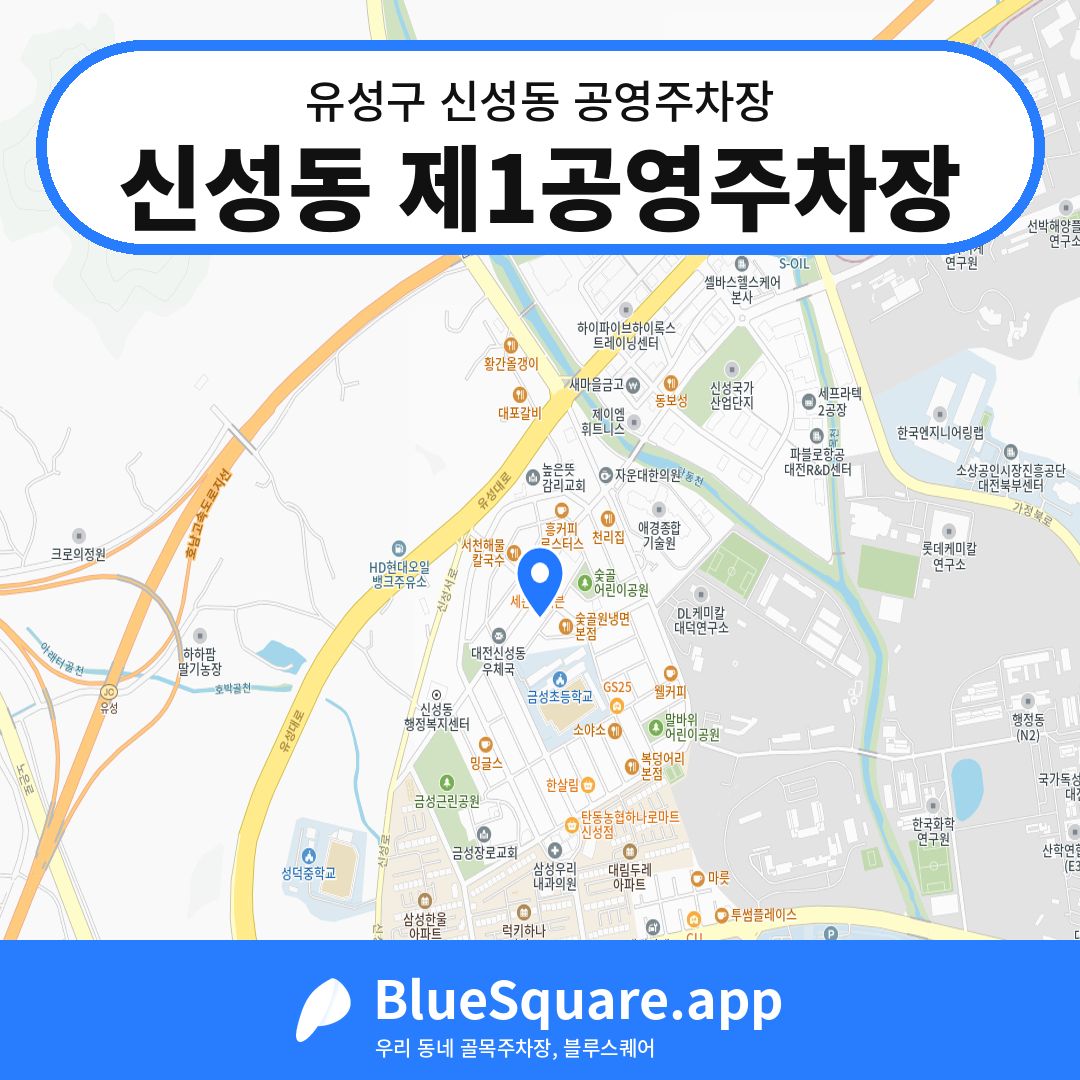 신성동 제1공영주차장 위치 지도 — 대전 유성구 신성동 | 블루스퀘어 주차