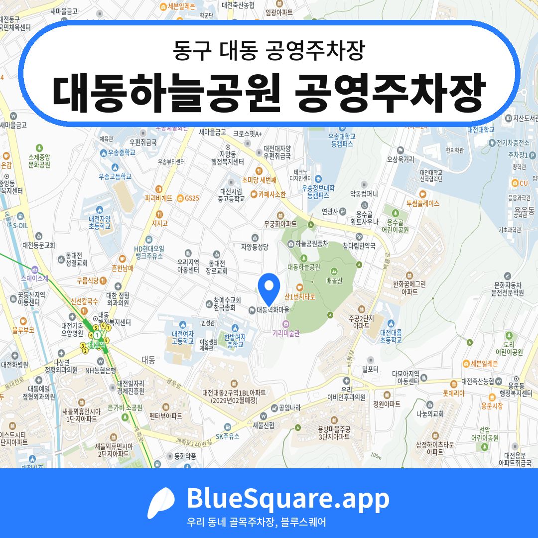 대동하늘공원 공영주차장 위치 지도 — 대전 동구 대동 | 블루스퀘어 주차