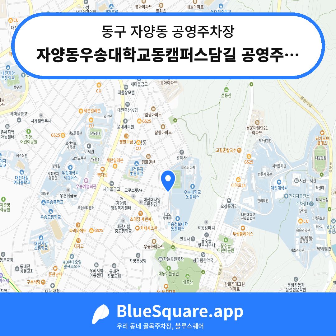 자양동우송대학교동캠퍼스담길 공영주차장 위치 지도 — 대전 동구 자양동 | 블루스퀘어 주차