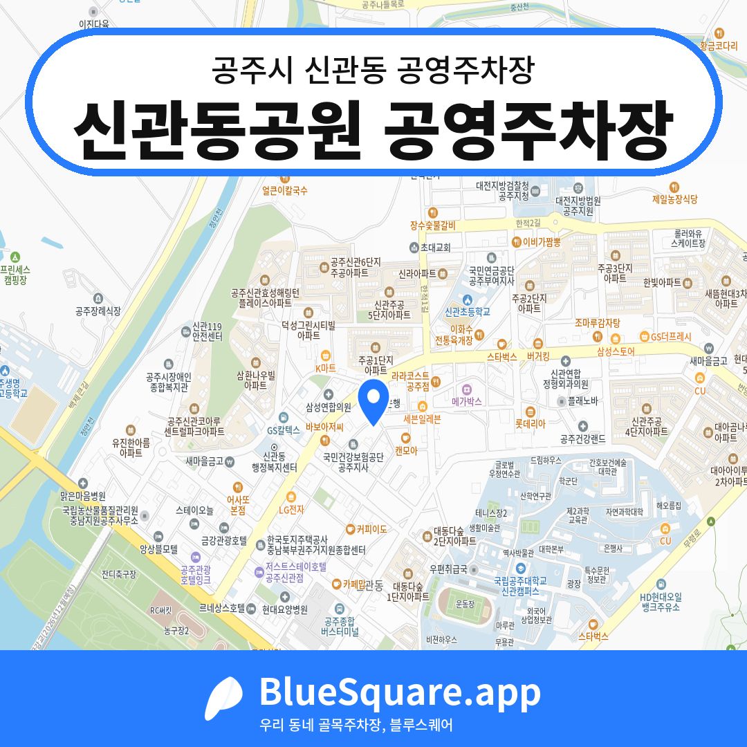 신관동공원 공영주차장 위치 지도 — 충남 공주시 신관동 | 블루스퀘어 주차
