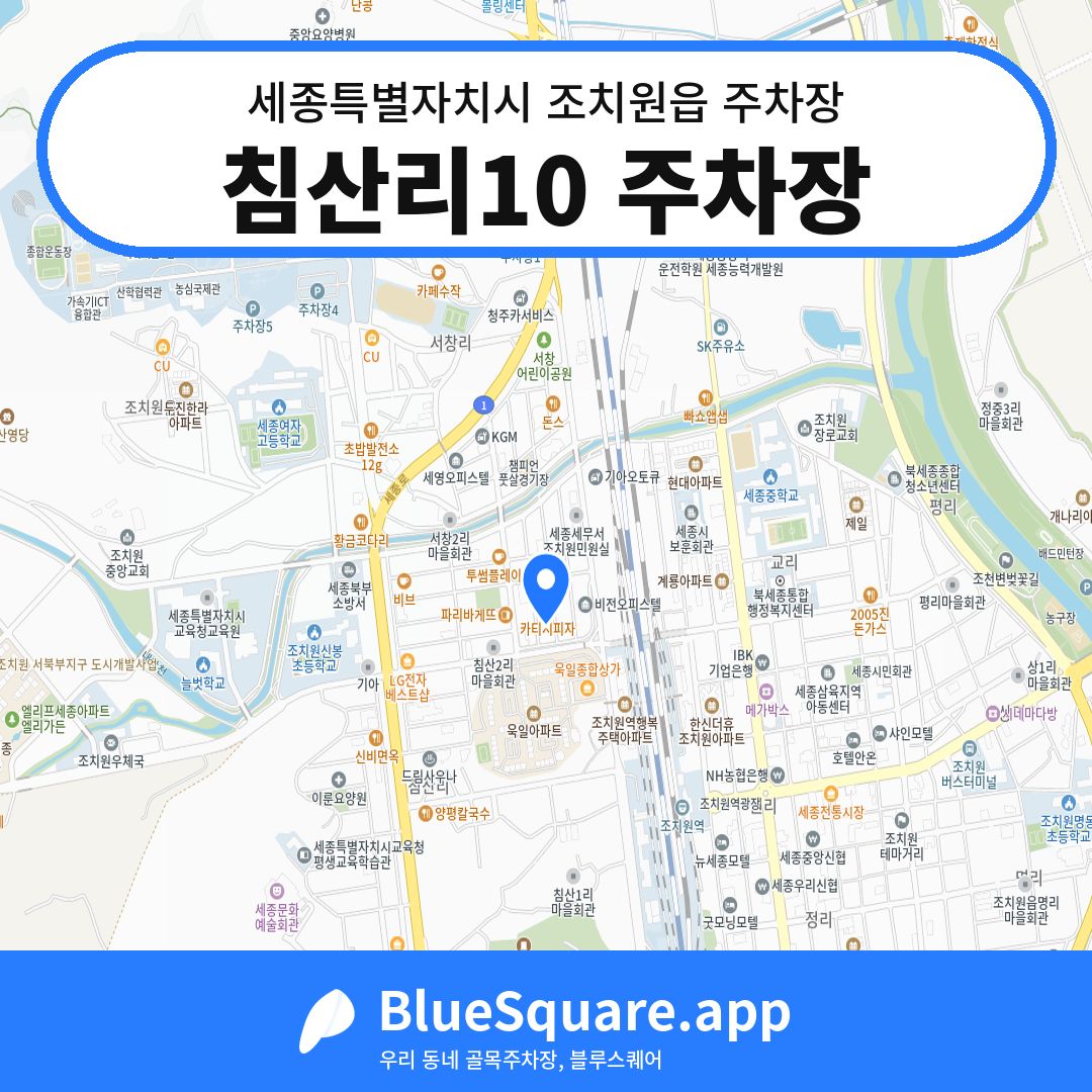 침산리10 주차장 위치 지도 — 세종 세종특별자치시 조치원읍 | 블루스퀘어 주차