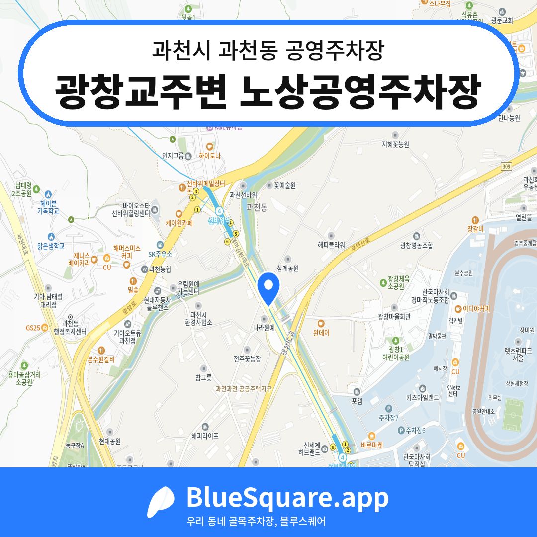 광창교주변 노상공영주차장 위치 지도 — 경기 과천시 과천동 | 블루스퀘어 주차