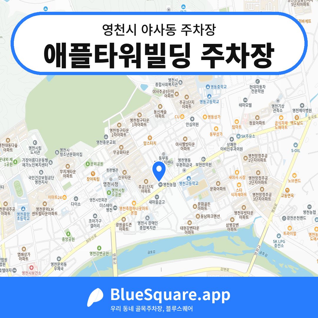 애플타워빌딩 주차장 위치 지도 — 경북 영천시 야사동 | 블루스퀘어 주차