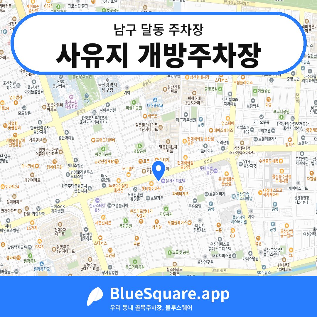 사유지 개방주차장 위치 지도 — 울산 남구 달동 | 블루스퀘어 주차