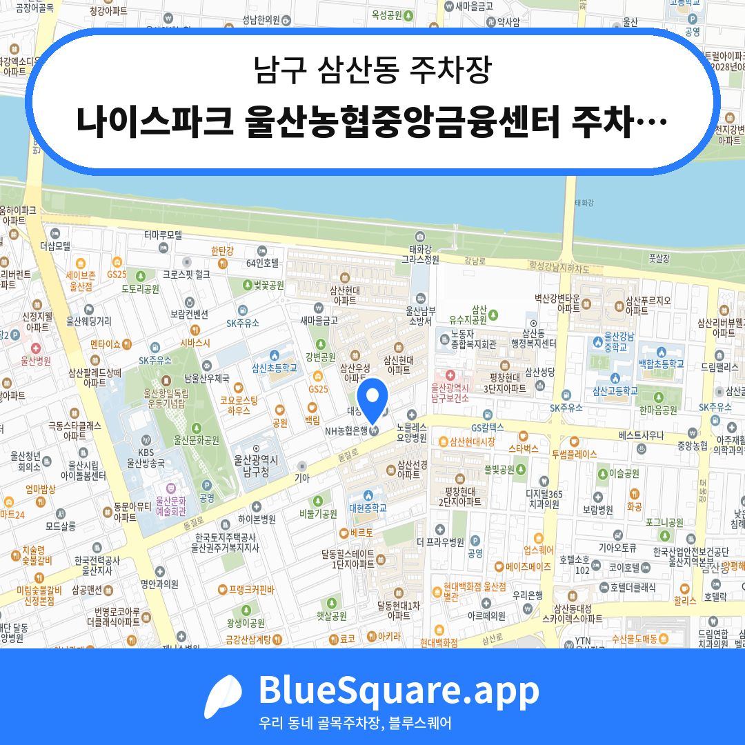나이스파크 울산농협중앙금융센터 주차장 위치 지도 — 울산 남구 삼산동 | 블루스퀘어 주차