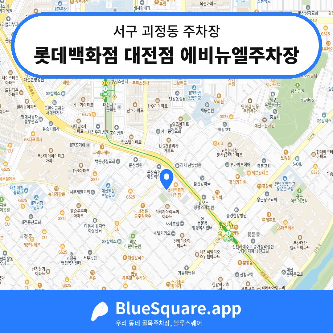 롯데백화점 대전점 에비뉴엘주차장 위치 지도 — 대전 서구 괴정동 | 블루스퀘어 주차
