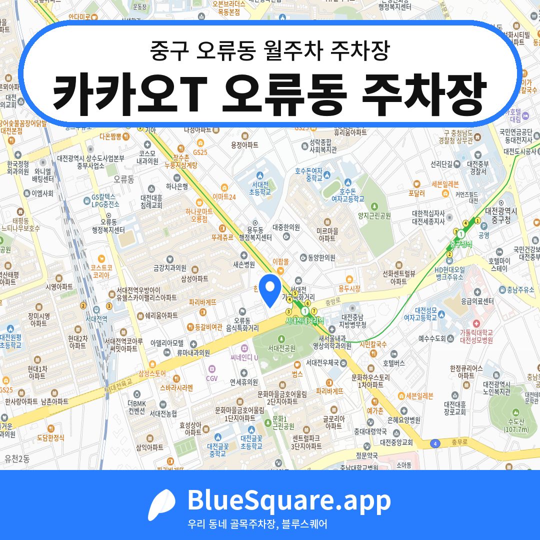 카카오T 오류동 주차장 위치 지도 — 대전 중구 오류동 | 블루스퀘어 주차
