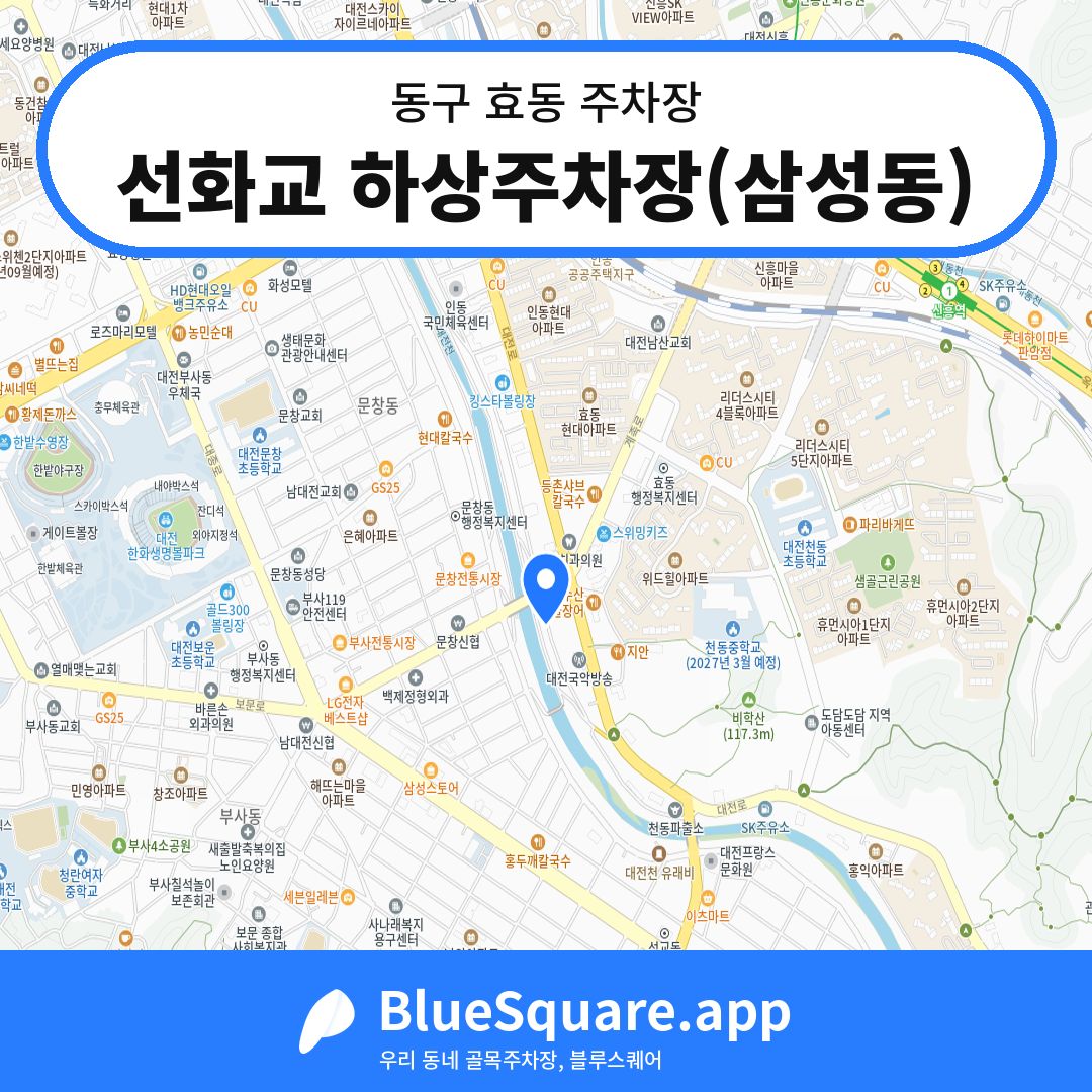 선화교 하상주차장(삼성동) 위치 지도 — 대전 동구 효동 | 블루스퀘어 주차