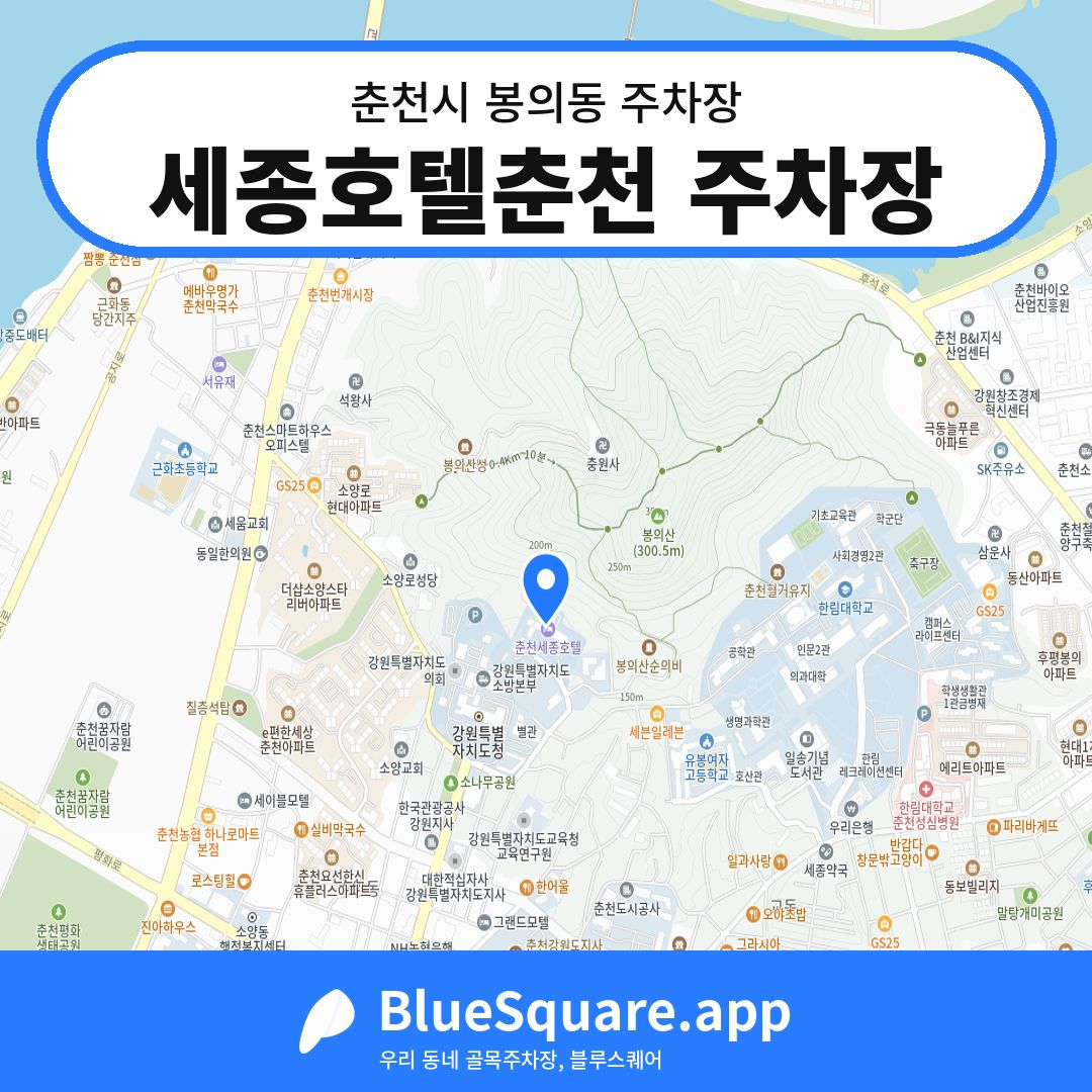 세종호텔춘천 주차장 위치 지도 — 강원 춘천시 봉의동 | 블루스퀘어 주차