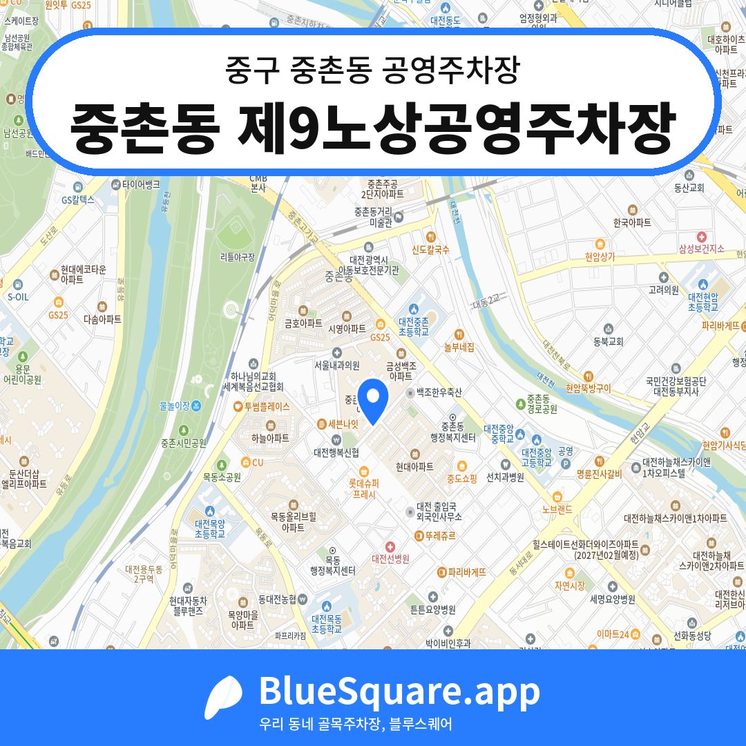 중촌동 제9노상공영주차장 위치 지도 — 대전 중구 중촌동 | 블루스퀘어 주차