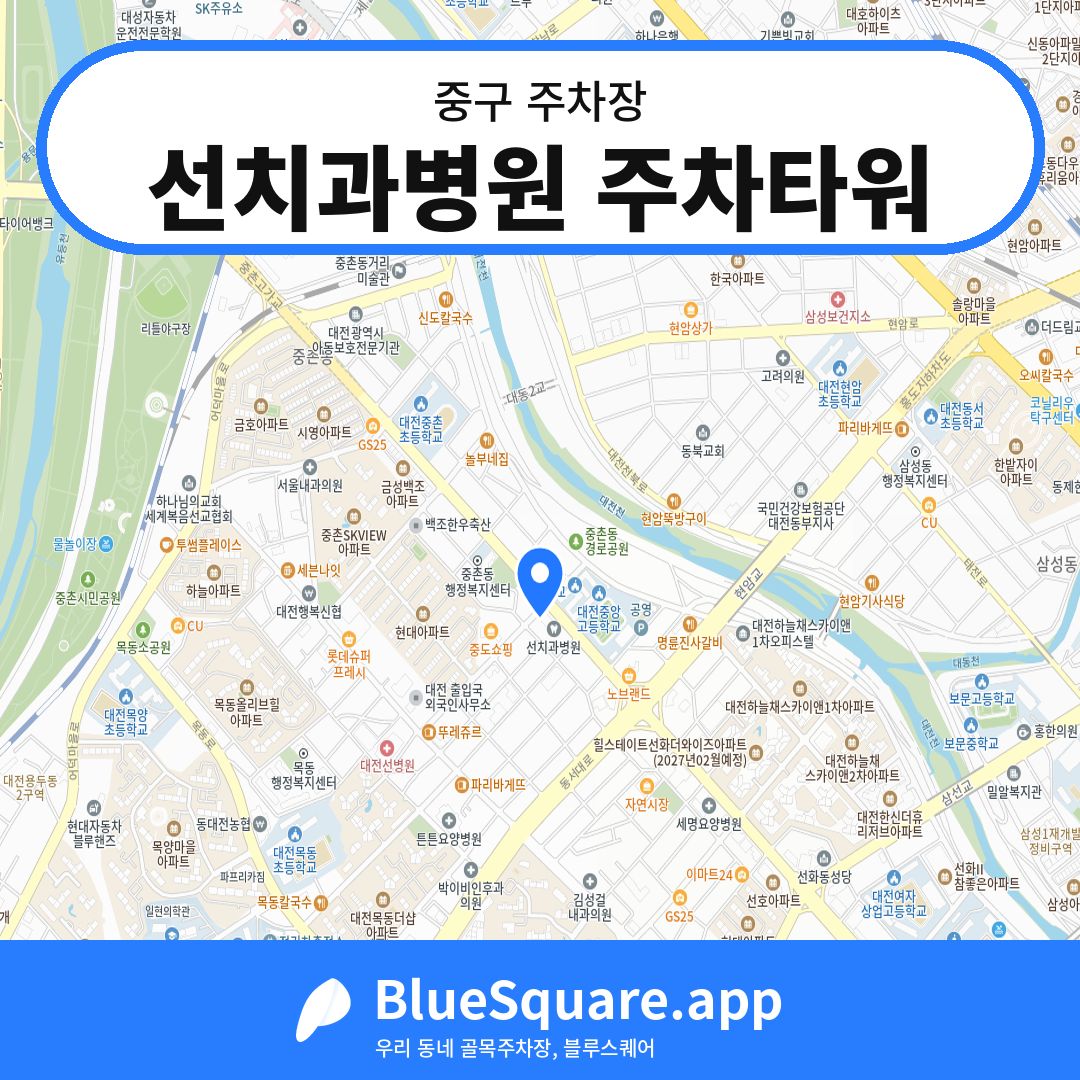 선치과병원 주차타워 위치 지도 — 대전 중구 | 블루스퀘어 주차