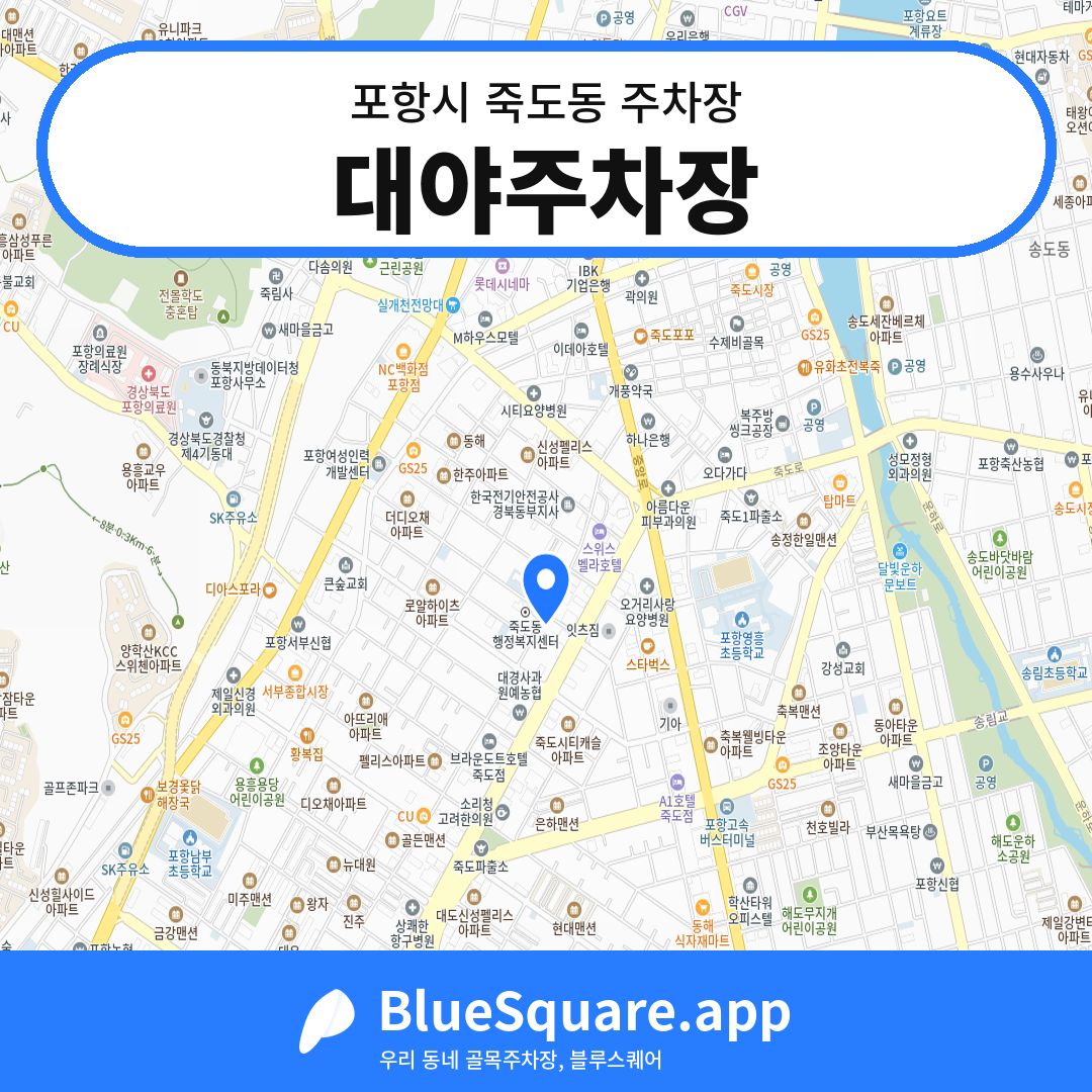 대야주차장 위치 지도 — 경북 포항시 죽도동 | 블루스퀘어 주차