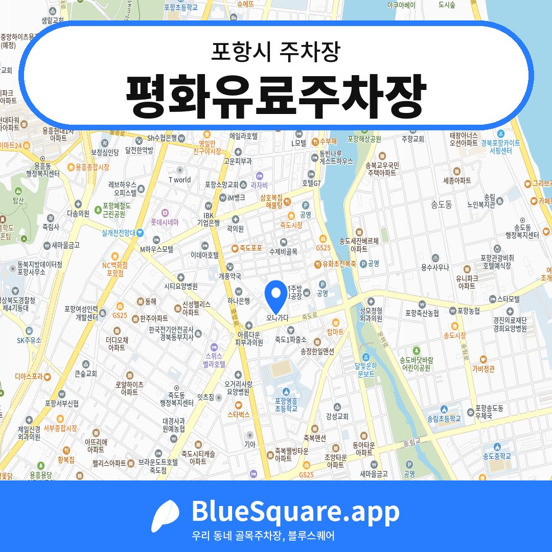평화유료주차장 위치 지도 — 경북 포항시 | 블루스퀘어 주차