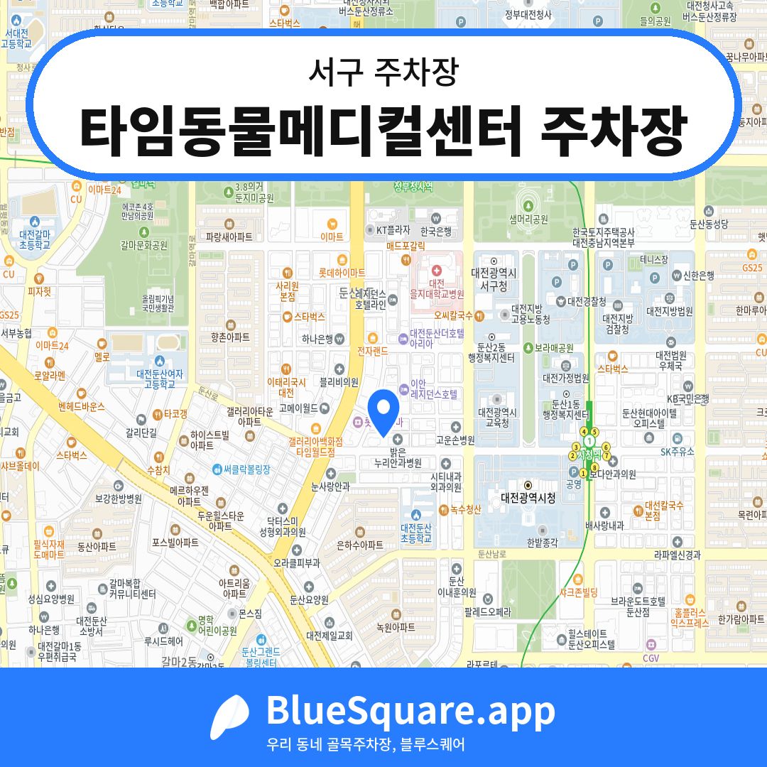 타임동물메디컬센터 주차장 위치 지도 — 대전 서구 | 블루스퀘어 주차