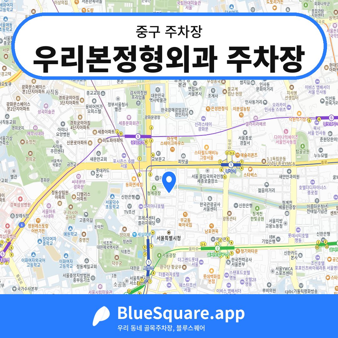 우리본정형외과 주차장 위치 지도 — 서울 중구 | 블루스퀘어 주차