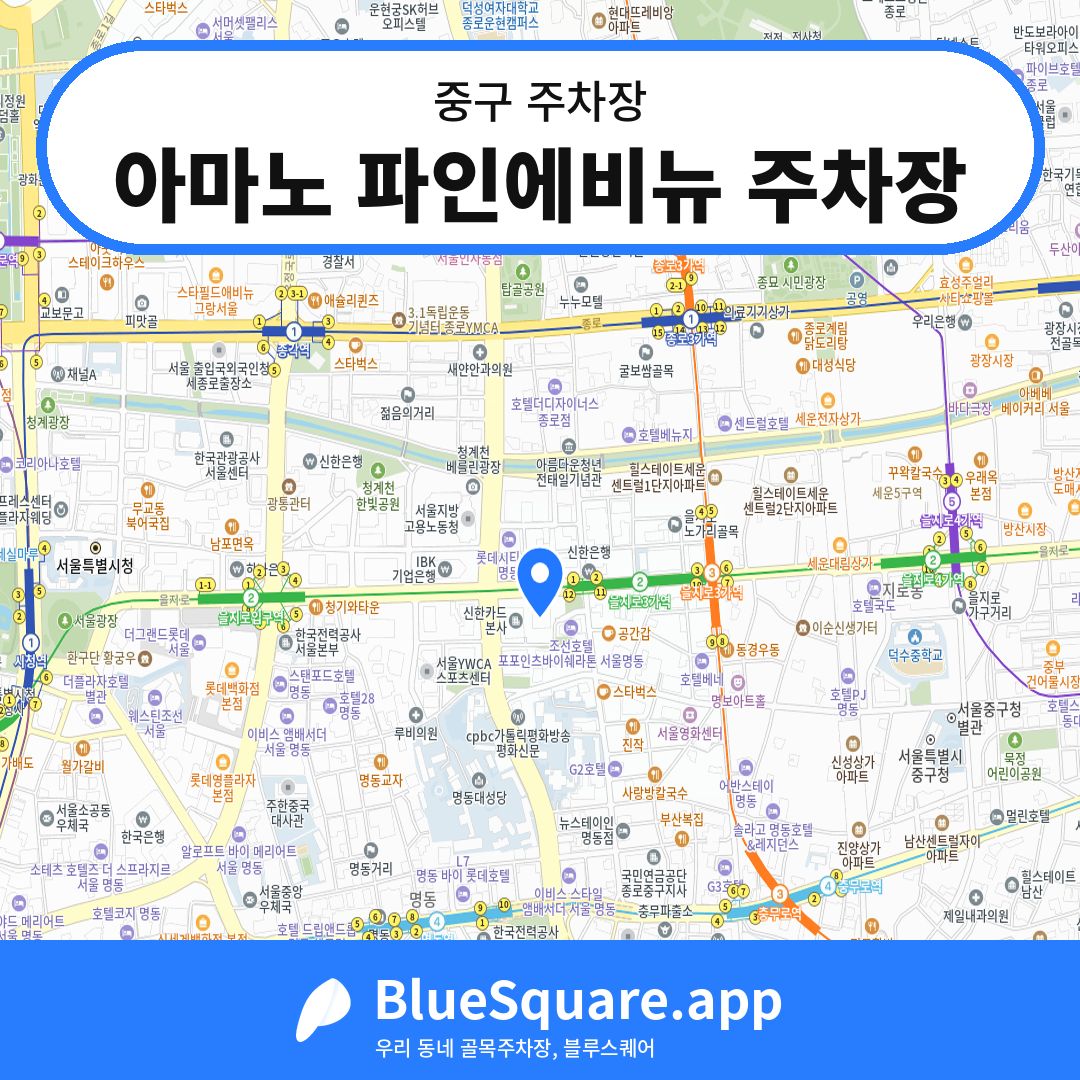 아마노 파인에비뉴 주차장 위치 지도 — 서울 중구 | 블루스퀘어 주차