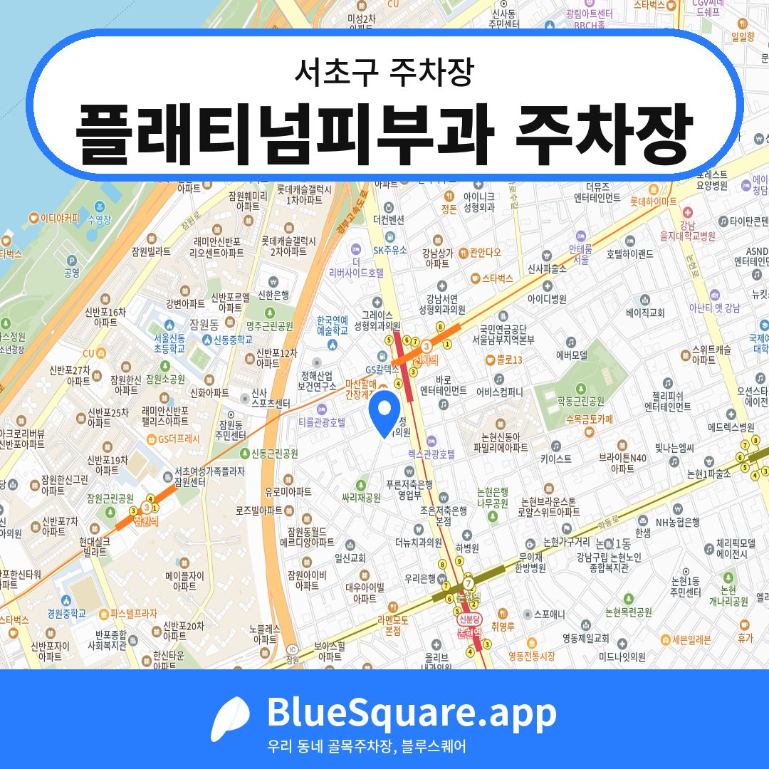 플래티넘피부과 주차장 위치 지도 — 서울 서초구 | 블루스퀘어 주차