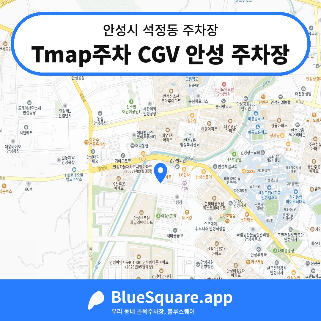 Tmap주차 CGV 안성 주차장 위치 지도 — 경기 안성시 석정동 | 블루스퀘어 주차