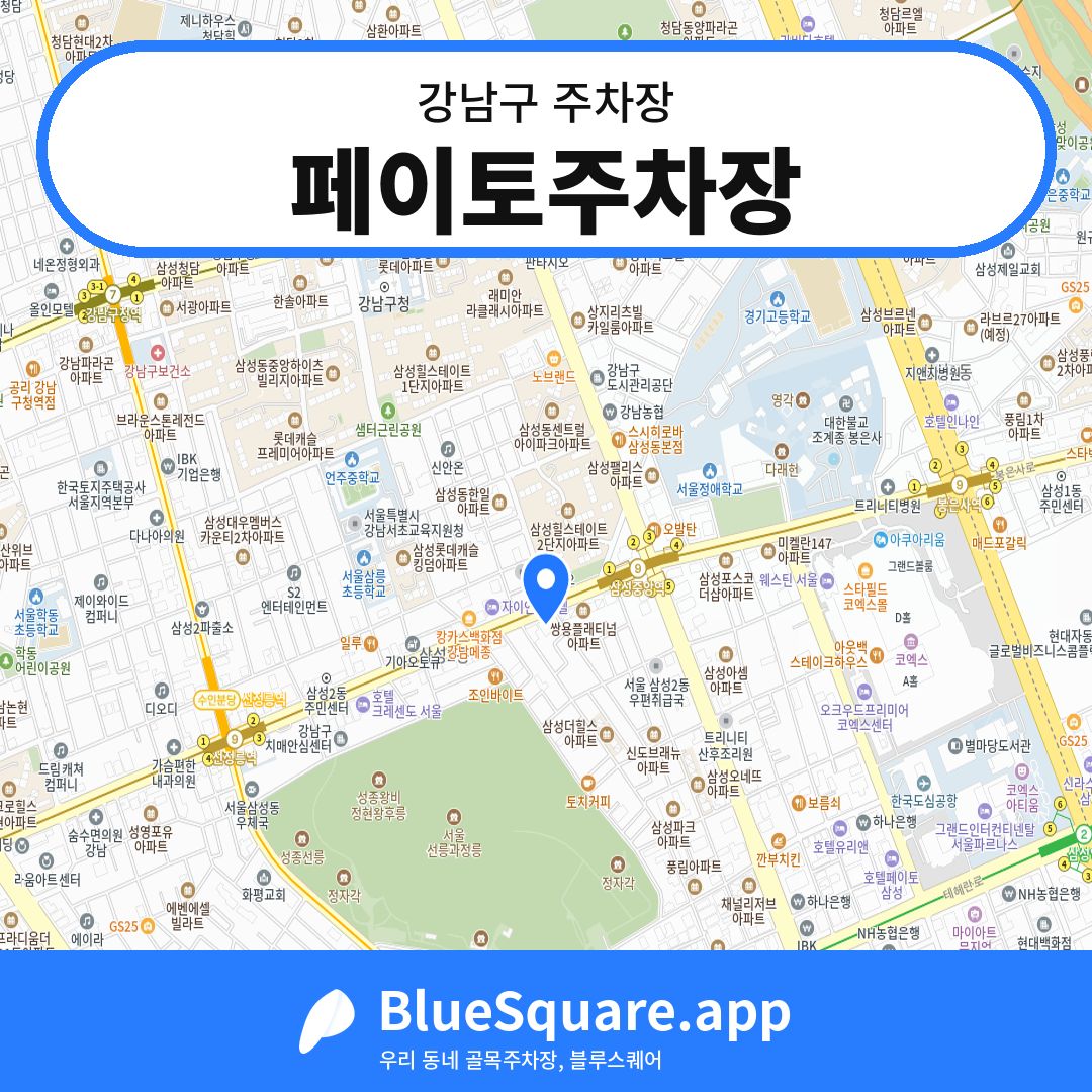페이토주차장 위치 지도 — 서울 강남구 | 블루스퀘어 주차
