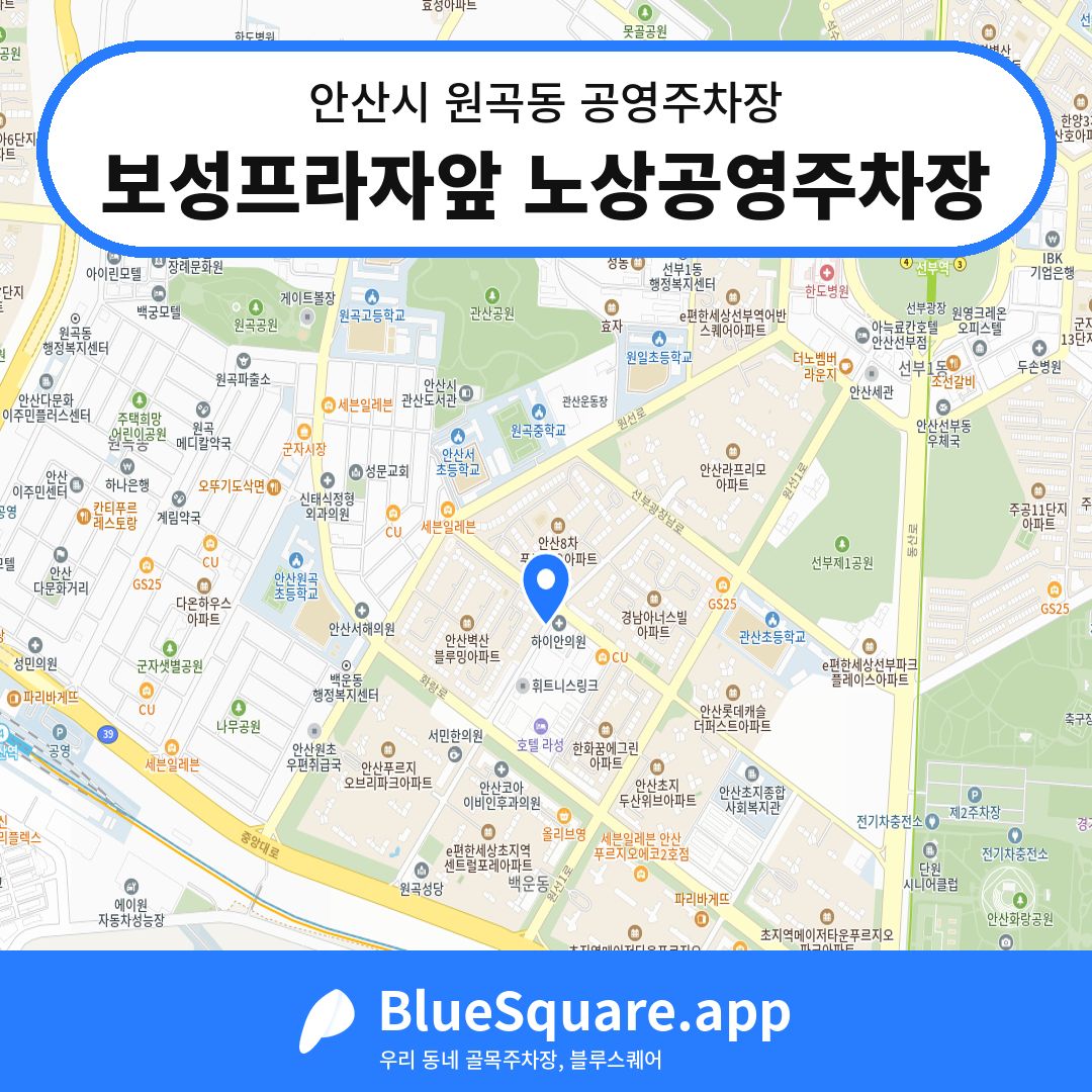 보성프라자앞 노상공영주차장 위치 지도 — 경기 안산시 원곡동 | 블루스퀘어 주차