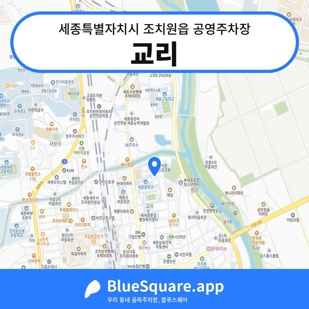 교리 위치 지도 — 세종 세종특별자치시 조치원읍 | 블루스퀘어 주차