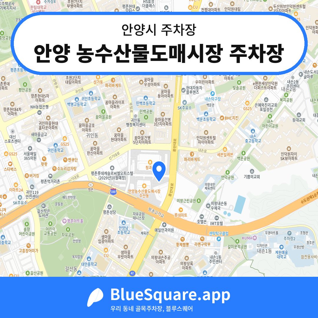 안양 농수산물도매시장 주차장 위치 지도 — 경기 안양시 | 블루스퀘어 주차