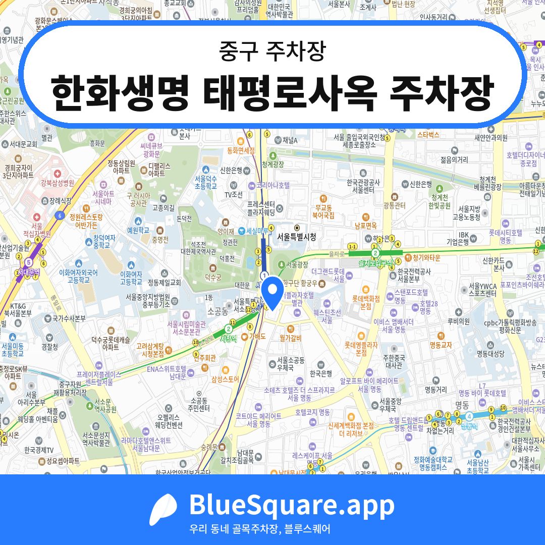 한화생명 태평로사옥 주차장 위치 지도 — 서울 중구 | 블루스퀘어 주차