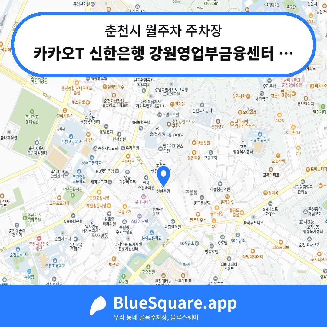카카오T 신한은행 강원영업부금융센터 주차장 위치 지도 — 강원 춘천시 | 블루스퀘어 주차