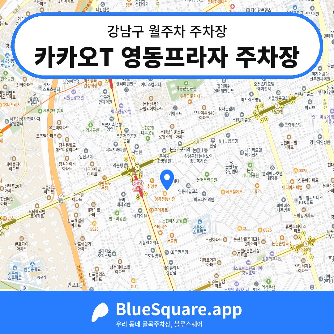 카카오T 영동프라자 주차장 위치 지도 — 서울 강남구 | 블루스퀘어 주차