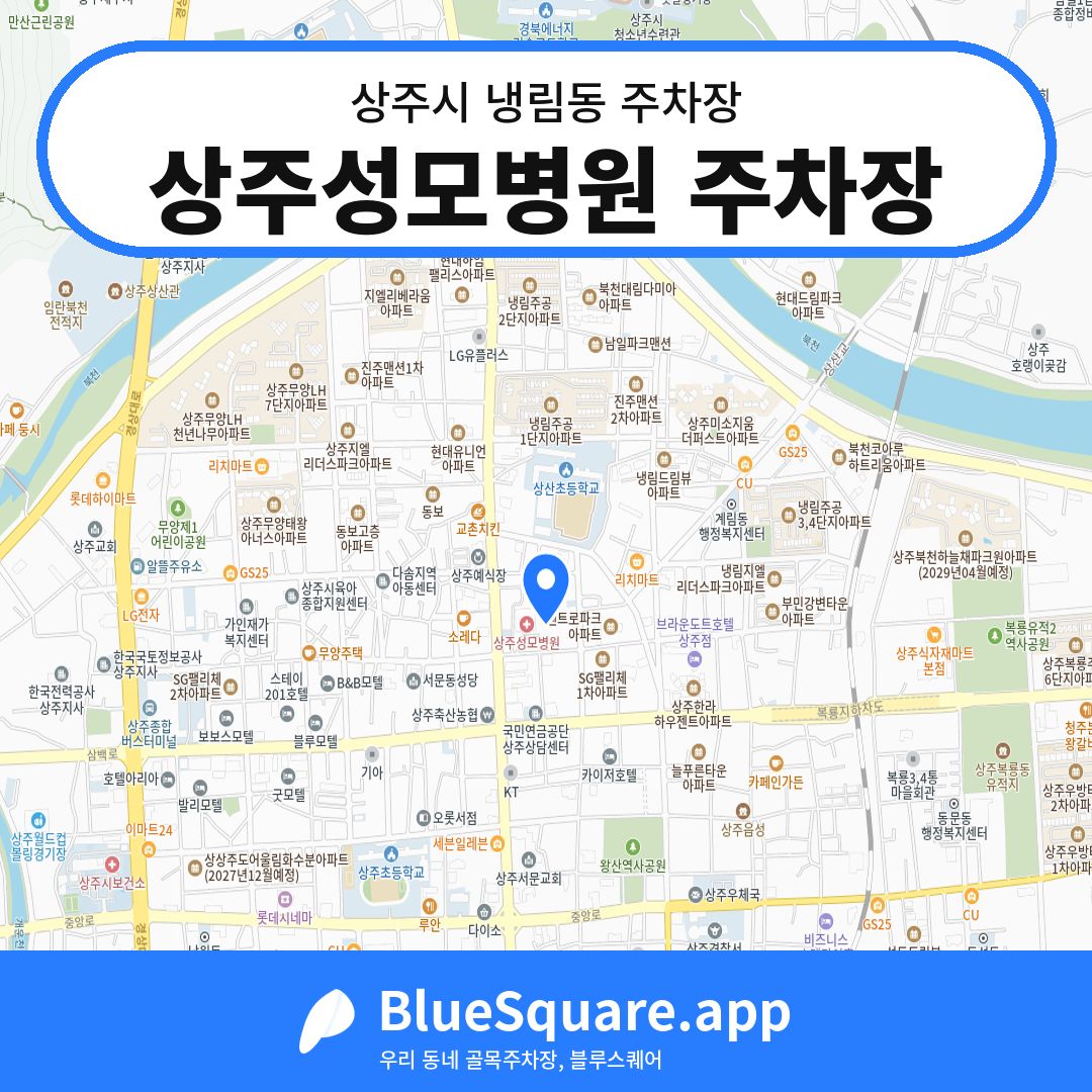 상주성모병원 주차장 위치 지도 — 경북 상주시 냉림동 | 블루스퀘어 주차