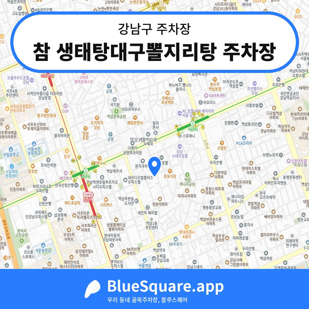 참 생태탕대구뽈지리탕 주차장 위치 지도 — 서울 강남구 | 블루스퀘어 주차