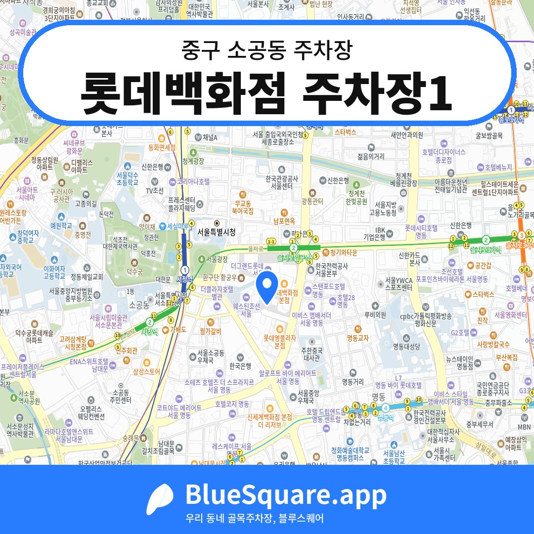 롯데백화점 주차장1 위치 지도 — 서울 중구 소공동 | 블루스퀘어 주차
