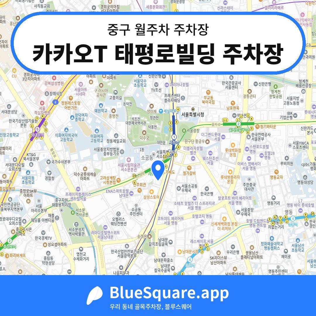 카카오T 태평로빌딩 주차장 위치 지도 — 서울 중구 | 블루스퀘어 주차