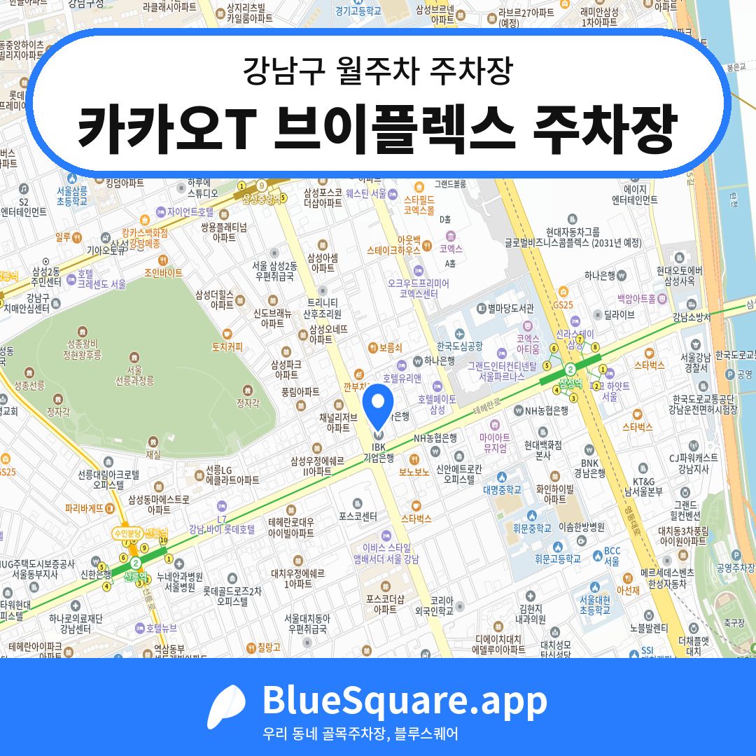 카카오T 브이플렉스 주차장 위치 지도 — 서울 강남구 | 블루스퀘어 주차