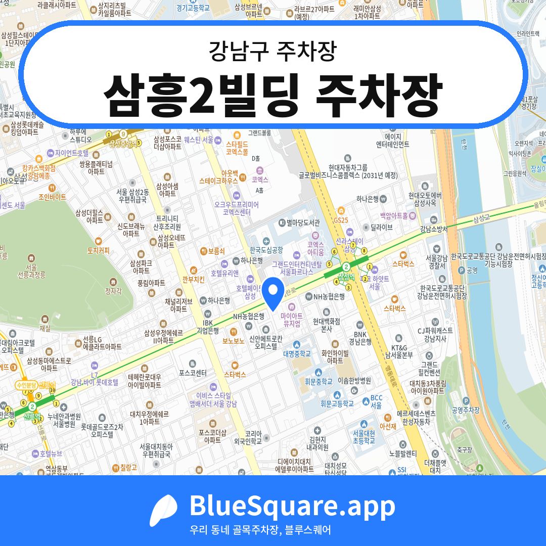 삼흥2빌딩 주차장 위치 지도 — 서울 강남구 | 블루스퀘어 주차