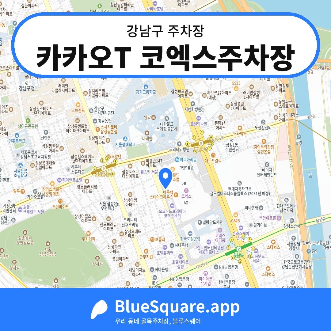 카카오T 코엑스주차장 위치 지도 — 서울 강남구 | 블루스퀘어 주차