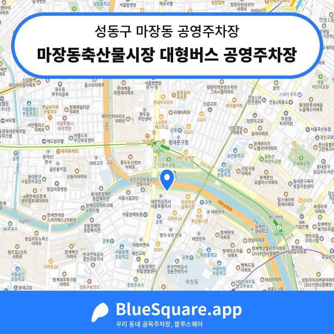 마장동축산물시장 대형버스 공영주차장 위치 지도 — 서울 성동구 마장동 | 블루스퀘어 주차