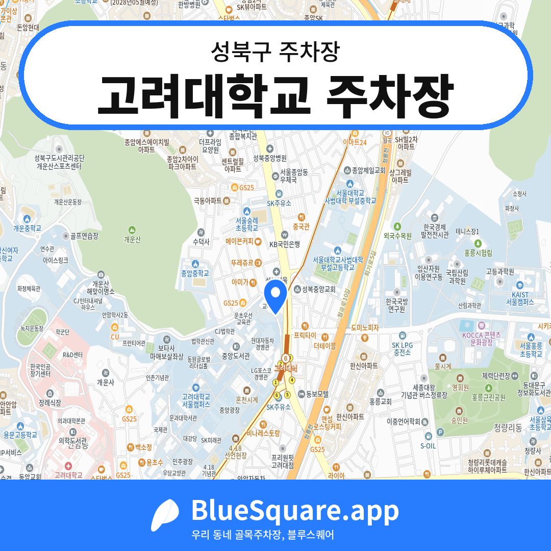 고려대학교 주차장 위치 지도 — 서울 성북구 | 블루스퀘어 주차