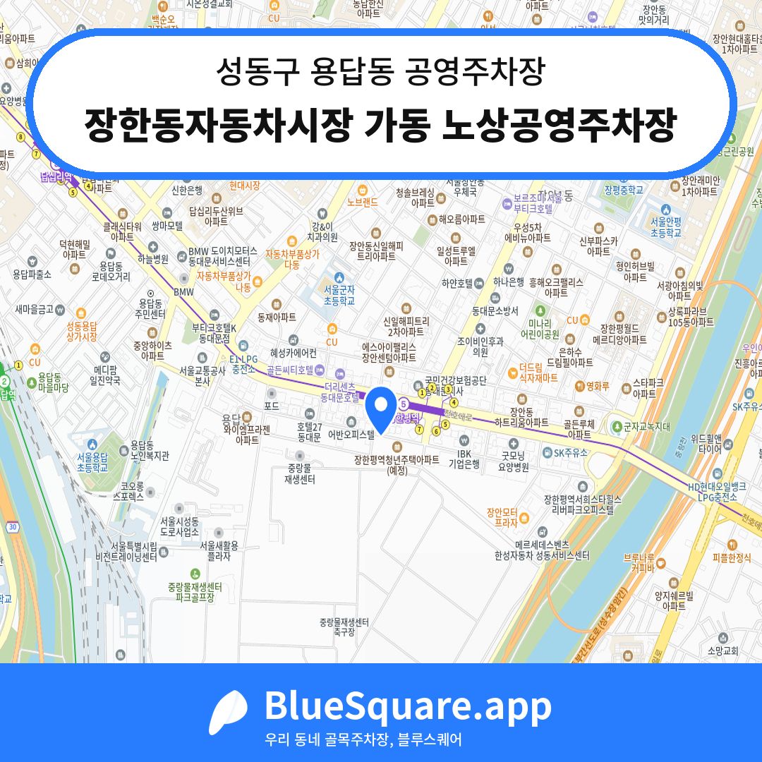 장한동자동차시장 가동 노상공영주차장 위치 지도 — 서울 성동구 용답동 | 블루스퀘어 주차