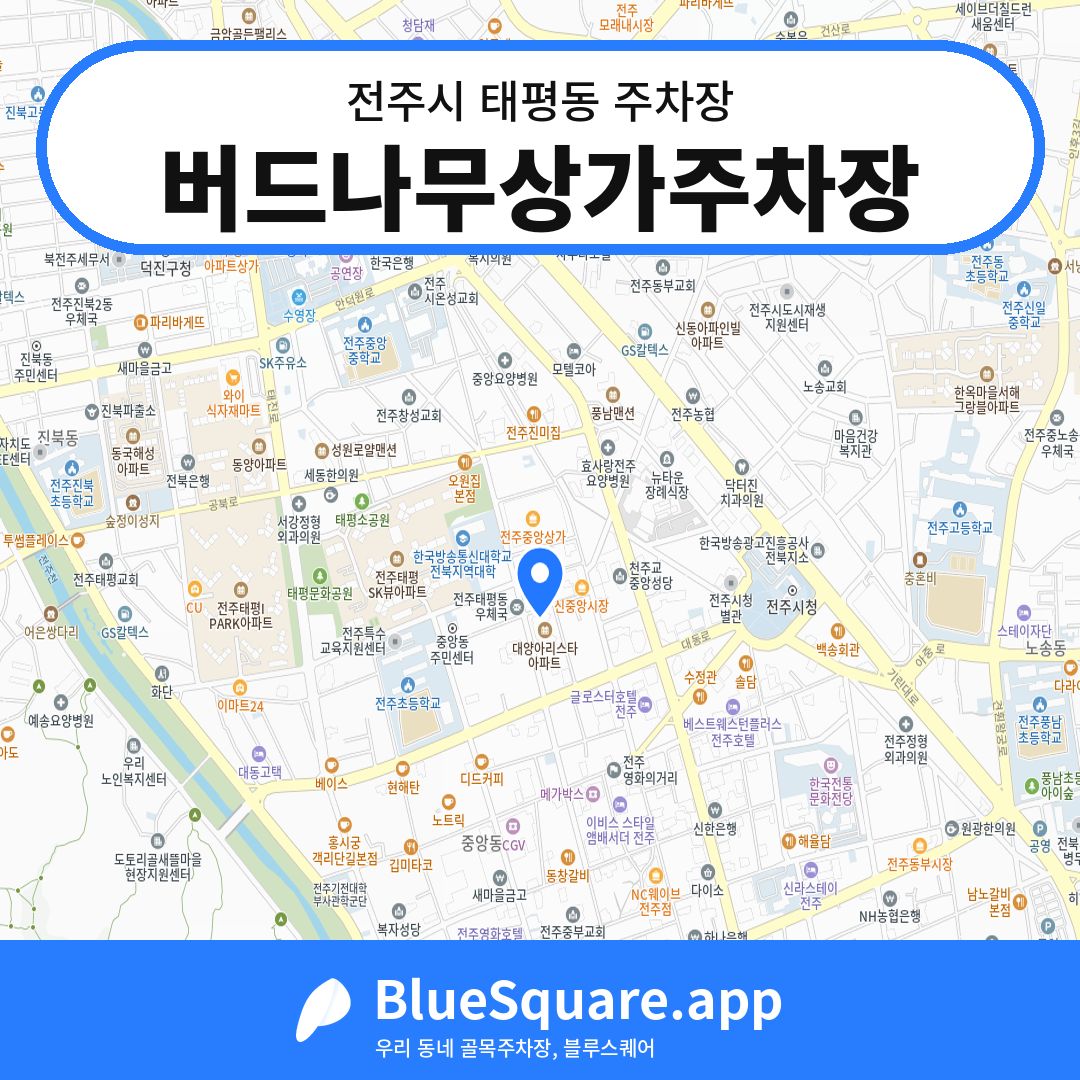 버드나무상가주차장 위치 지도 — 전북 전주시 태평동 | 블루스퀘어 주차